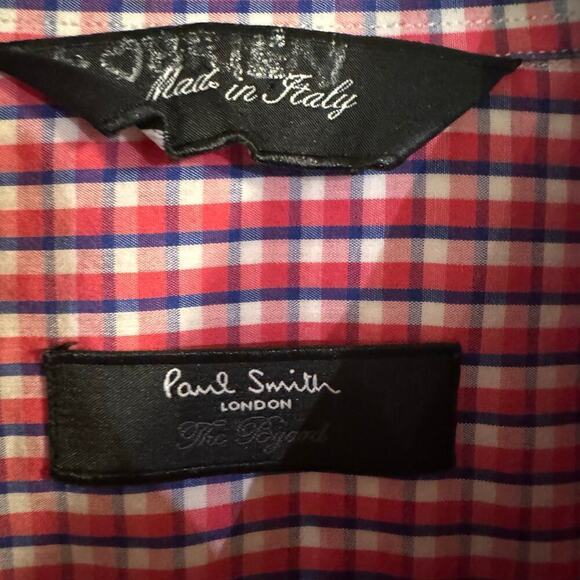 Paul Smith London The Byard Checkered Plaid Button Up Mens Shirt Pink Size Italy - Picture 6 of 6